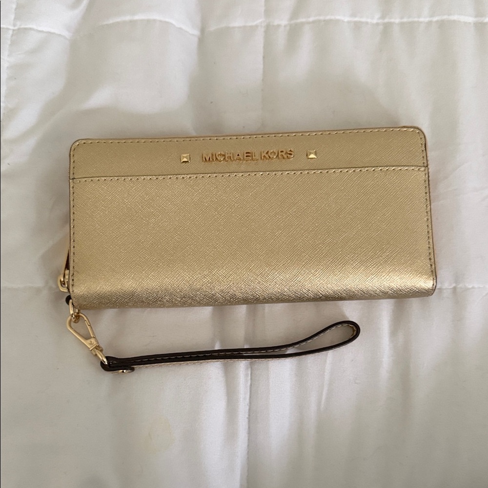 Authentic Michael Kors Metallic Gold Wristlet Clutch